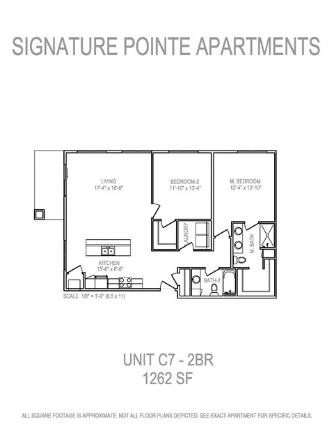 Floor plan for 2 beds, 2 baths, 1262 sqft